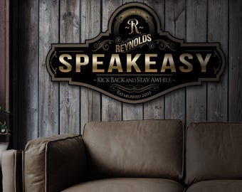 Personalized Speakeasy Metal Bar Sign: Family Name Decor