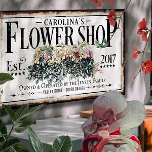 Custom Flower Shop Sign | Last Name Flower Sign | Farmhouse Sign | Custom Business Sign | Farm Wall Decor | Distressed Sign