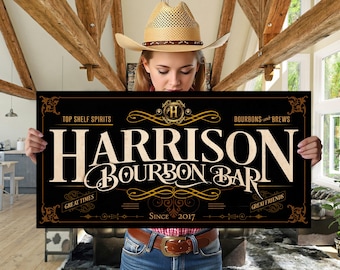 Personalized Bourbon Bar Sign: Family Name Vintage Decor