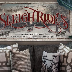Sleigh Rides Sign | Vintage Christmas Decor Sign | Personalized Christmas Sign | Farmhouse Christmas | Farm Wall Decor | Distressed Sign