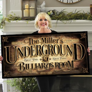 Personalized Billiards Sign | Underground Bar Sign | Underground Basement Bar | Underground Billiards Sign | Personalized Pool Bar Sign