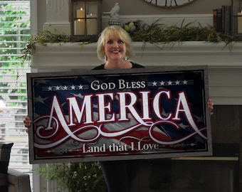 Personalized God Bless America Sign: Patriotic 4th of July Decor