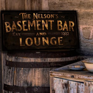 Primitive Farmhouse Basement Bar Sign | Personalized Basement Bar Sign | Basement Lounge Sign | Family Name Bar Sign | Family Bar Sign