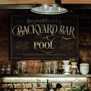 Personalized Backyard Pool Bar Sign | Patio Pool Bar Sign | Porch Bar Sign | Name Sign | Modern Farmhouse Decor | Large Metal Sign