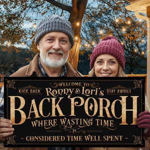 Back Porch Sign: Woodgrain Letters on Metal or Canvas