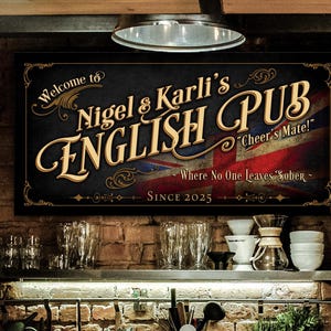 Personalized Vintage English Pub Sign: Bar Wall Decor image 1