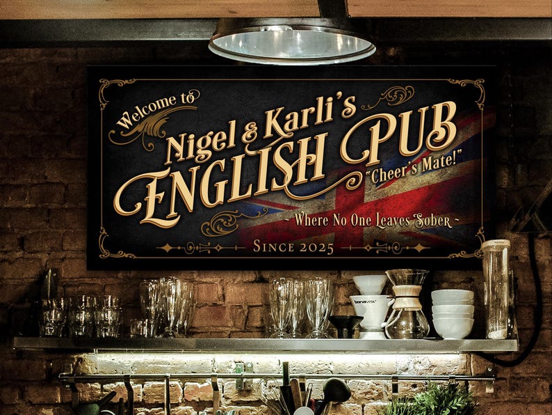 Personalized Vintage English Pub Sign: Bar Wall Decor image 1