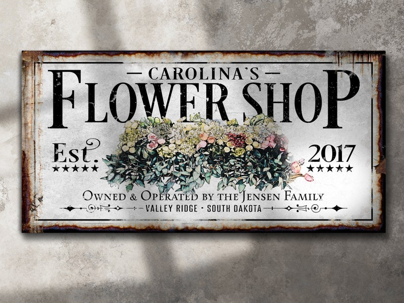 Custom Flower Shop Sign Last Name Flower Sign Farmhouse Etsy
