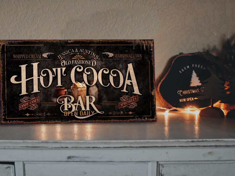 Personalized Hot Cocoa Bar Sign: Rustic Farmhouse Christmas Decor image 2