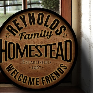 Round Metal Homestead Sign, Personalized Homestead Sign, Farmhouse Décor, Family Name Homestead Sign