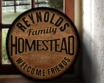 Personalized Metal Homestead Sign: Farmhouse Family Name Decor