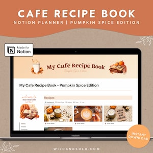 Notion Template Cafe Recipe Book, Coffee Recipes Notion Planner, Drink Recipe Book, Tea Latte Recipe Book, Pumpkin Spice Recipe Book