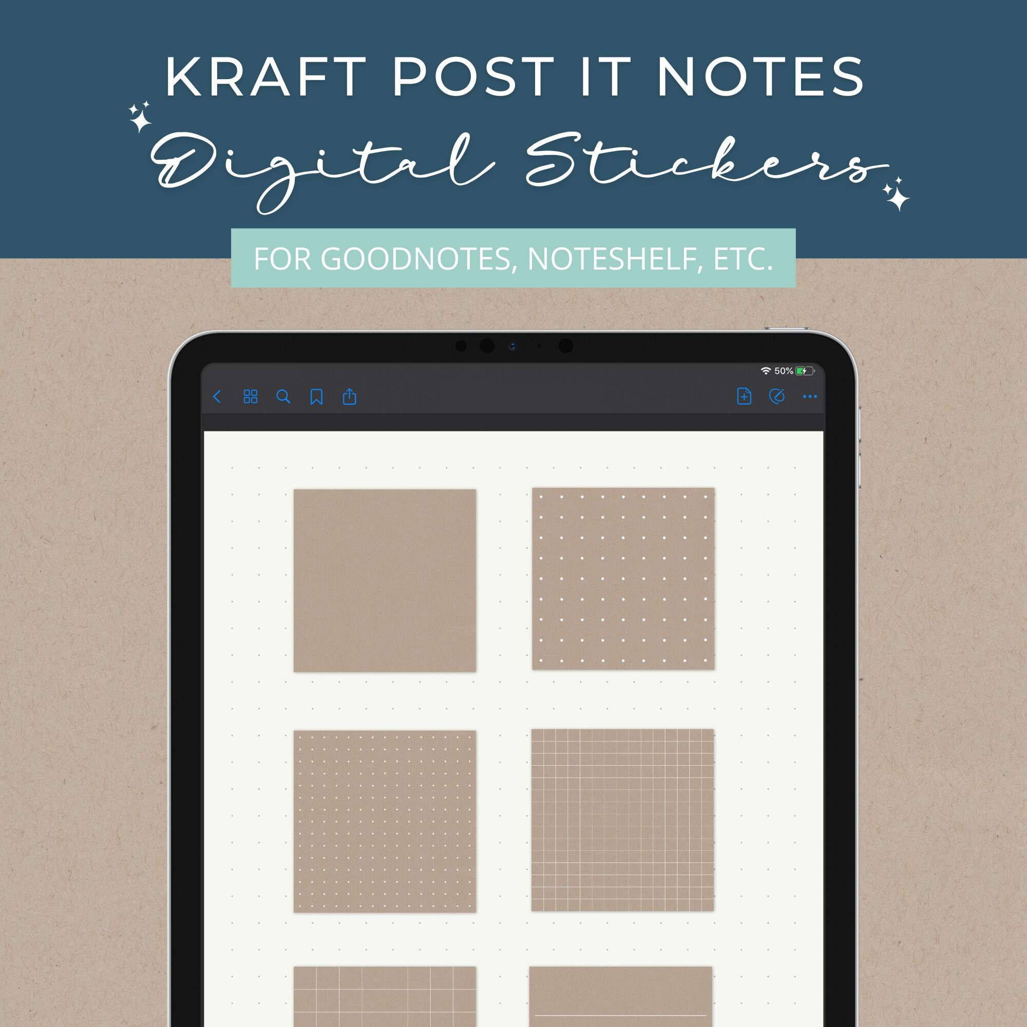 Kraft Post It Notes Goodnotes File Digital Stickers Sticker Etsy