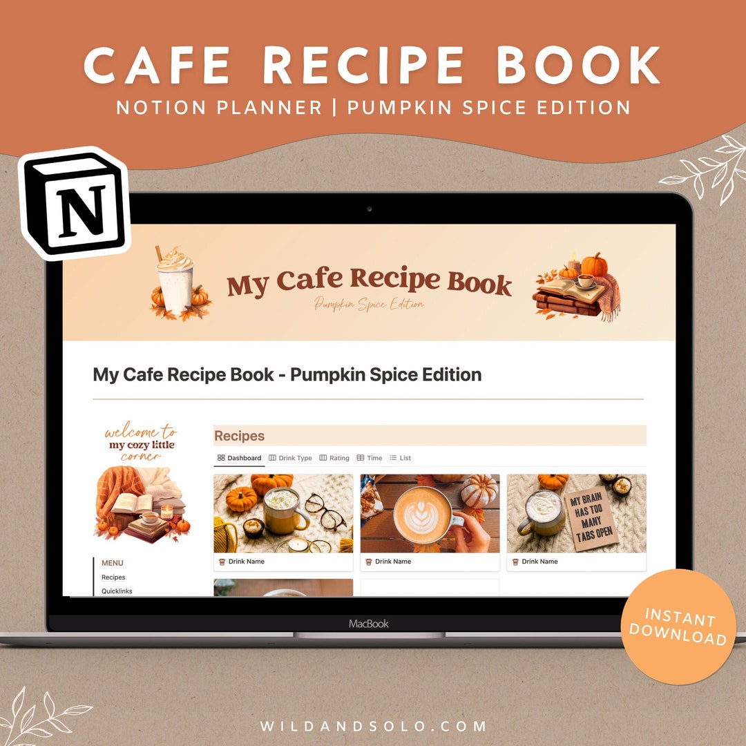 Cafe Recipe Book Notion Template Coffee Recipes Notion Etsy Canada