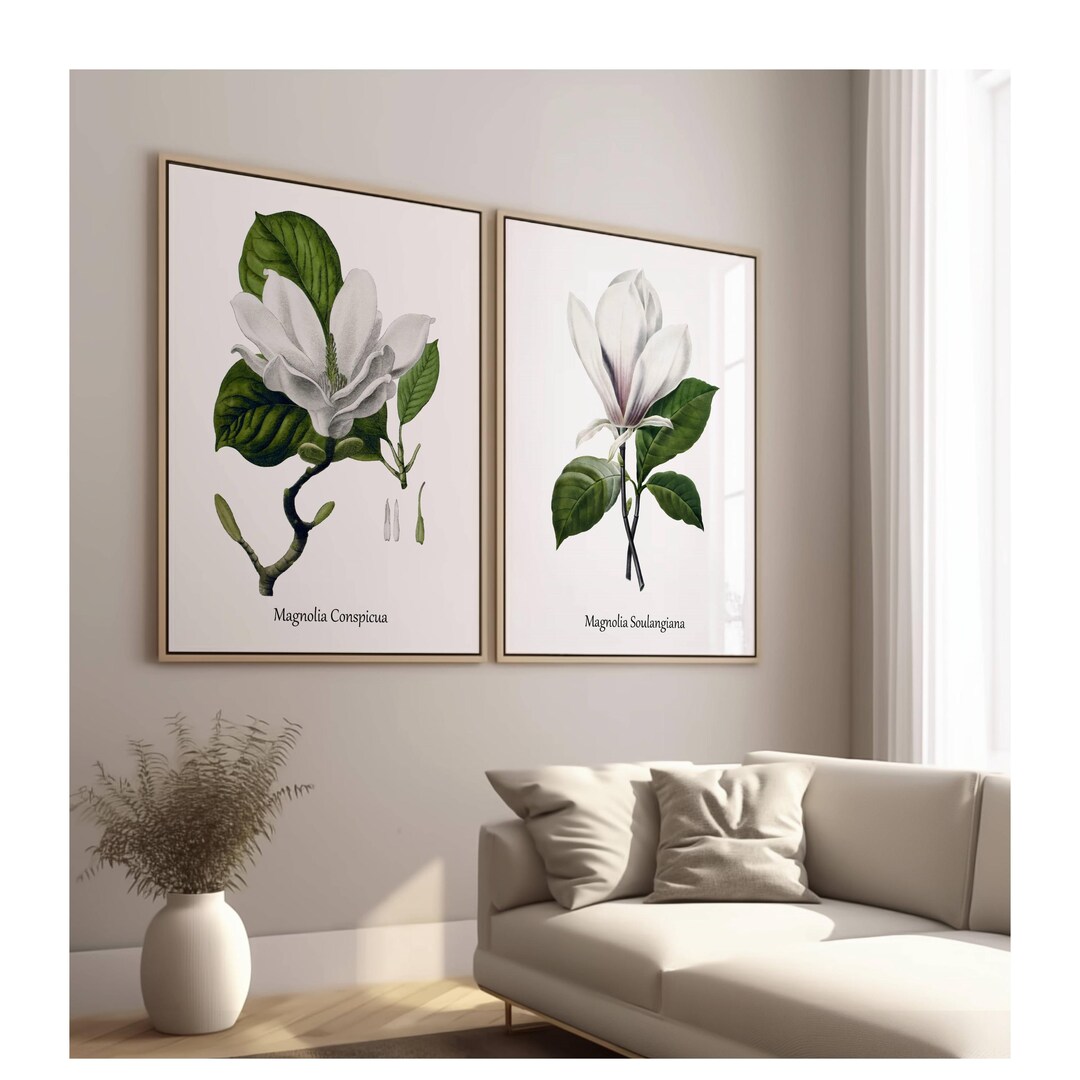 Magnolia Flower Art Prints - Botanical Wall Decor - Set of 2 - Etsy