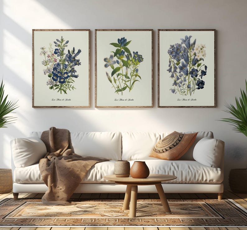 Restored Floral Art Prints - Set of Three - Giclée Quality SAGE GREEN