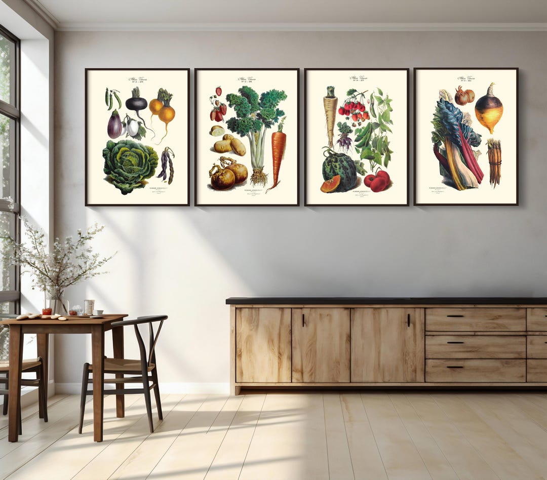 rustic vegetable kitchen prints | 3-piece wall art |... Vegetable Prints - Restored Vintage Kitchen Wall Art, Giclee Fine Art ...