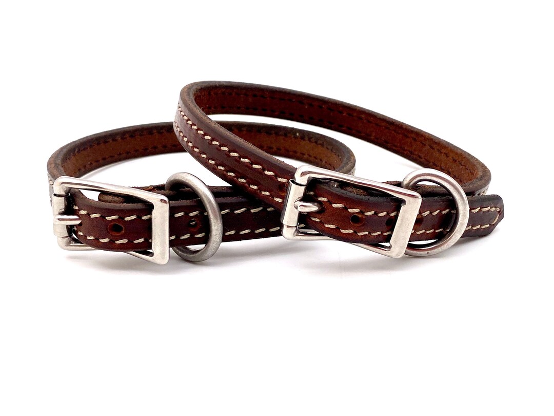 Handmade Leather Dog Collar 5/8 In. Wickett and Craig Mahogany Harness