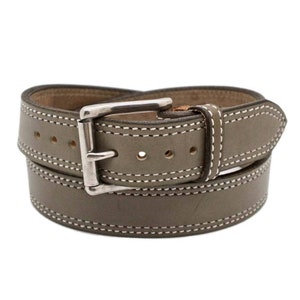 Gray Men&#39;s Full Grain Leather Belt 1.5&quot; Wide with Saddle Stitch and Tumbled Stainless Steel Buckle USA Made | The Silver Cloud