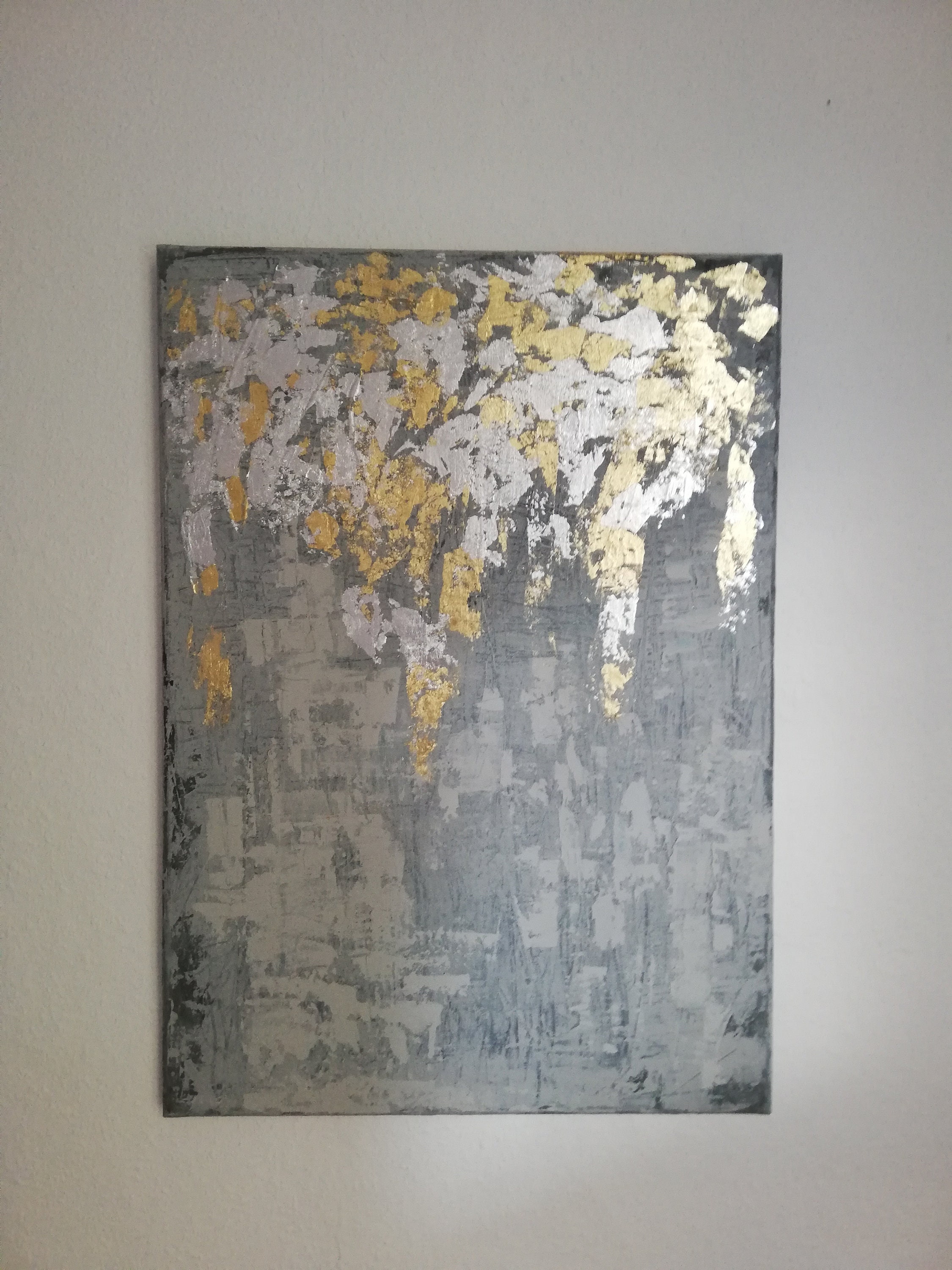 Silver And Gold Leaf Abstract Painting On Canvas With Light Etsy