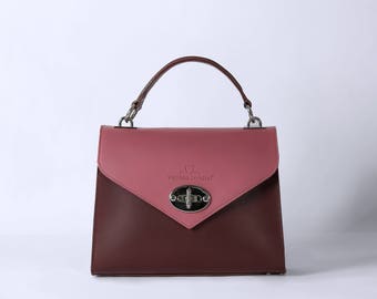 Rosa und lila Ledertasche, echtes Leder Damentasche, hergestellt in Italien, Ledertasche, Handtasche, lila Tasche, Umhängetasche, rosa Tasche