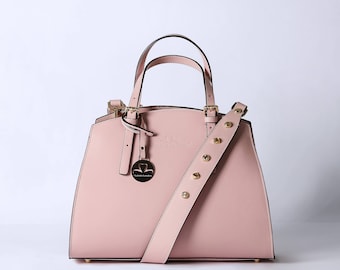 Pink leather bag, pink handbag, pink real leather handbag,made in italy, woman leather bag, bag laptop, leather big bag,travel bag
