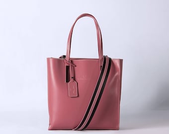 pink leather bag, pink handbag, pink real leather handbag,made in italy, woman leather bag, bag laptop, leather big bag,travel bag
