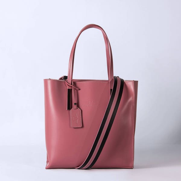 pink leather bag, pink handbag, pink real leather handbag,made in italy, woman leather bag, bag laptop, leather big bag,travel bag