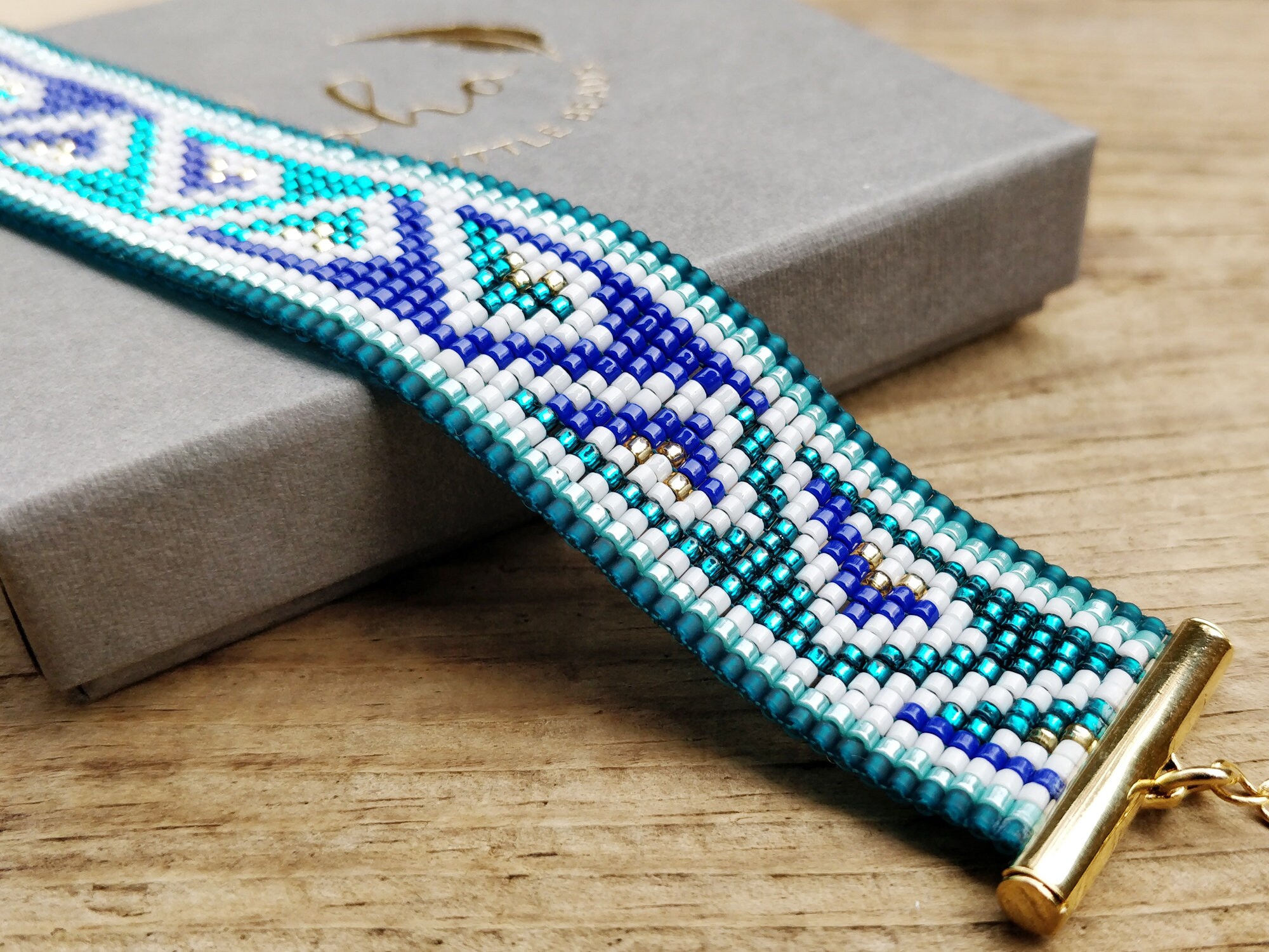Wide Loom Beaded Bracelet With Greek Motifs Turquoise and Etsy Ireland