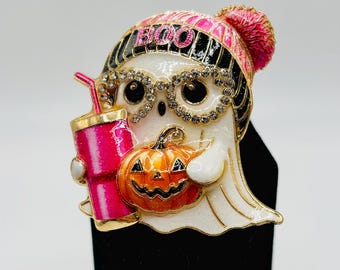 Cute Little Ghost with Pumpkin and Drink Needle Minder/Magnet - NOT FOR CHILDREN