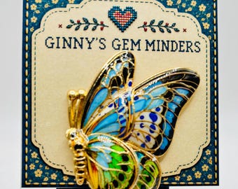 Beautiful Blue Green White Butterfly Needle Minder/Magnet - NOT FOR CHILDREN