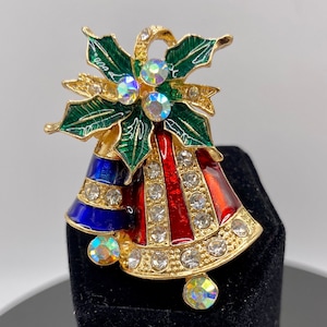 Beautiful Enamel and Crystal Holiday Bells Needle Minder/Magnet