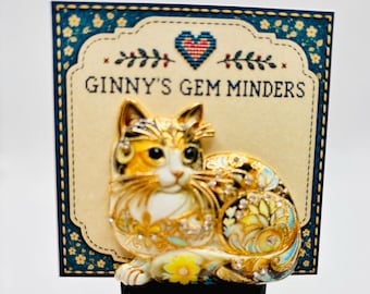 Gorgeous Blue Green Black Enamel/Crystal Kitten Cat Needle Minder/Magnet - NOT FOR CHILDREN