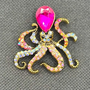 Gorgeous Pink Crystal Octopus Needle Minder/Magnet