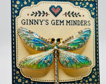 Lovely Blue and Green Enamel/Crystal Dragonfly Needle Minder/Magnet - NOT FOR CHILDREN