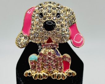 Adorable Crystal Pink Puppy Dog Needle Minder/Magnet