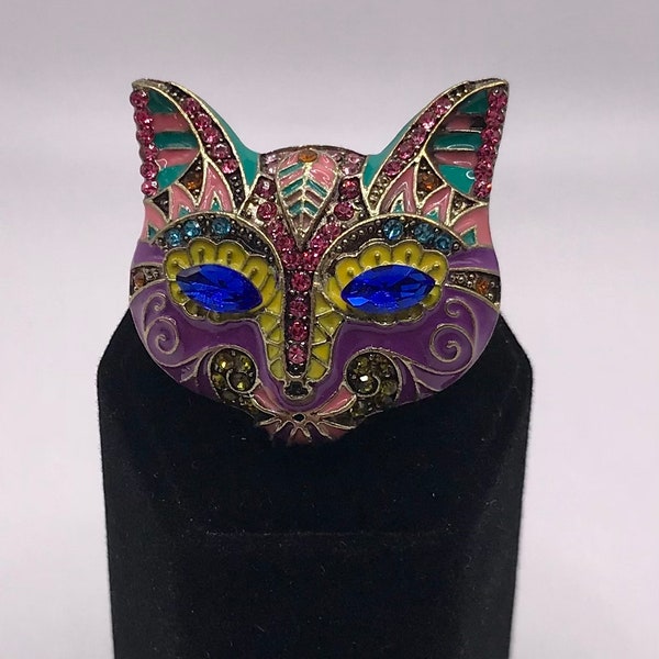 Gorgeous Crystal and Enamel Retro Cat Face Needle Minder/Magnet