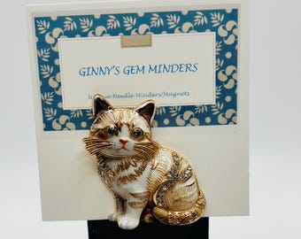 Enamel and Crystal Tabby Cat Kitten Needle Minder - NOT FOR CHILDREN