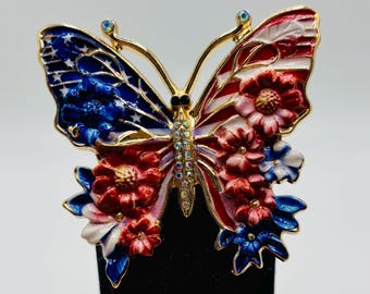 Stunning Large Red, White, Blue Butterfly Needle Minder/Magnet