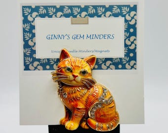 Enamel and Orange Cat Kitten Needle Minder - NOT FOR CHILDREN