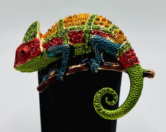 Stunning Enamel and Crystal Chamaeleon Needle Minder/Magnet