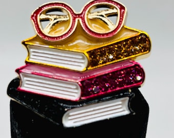 Unique Crystal Book Stack with Glasses Needle Minder/Magnet