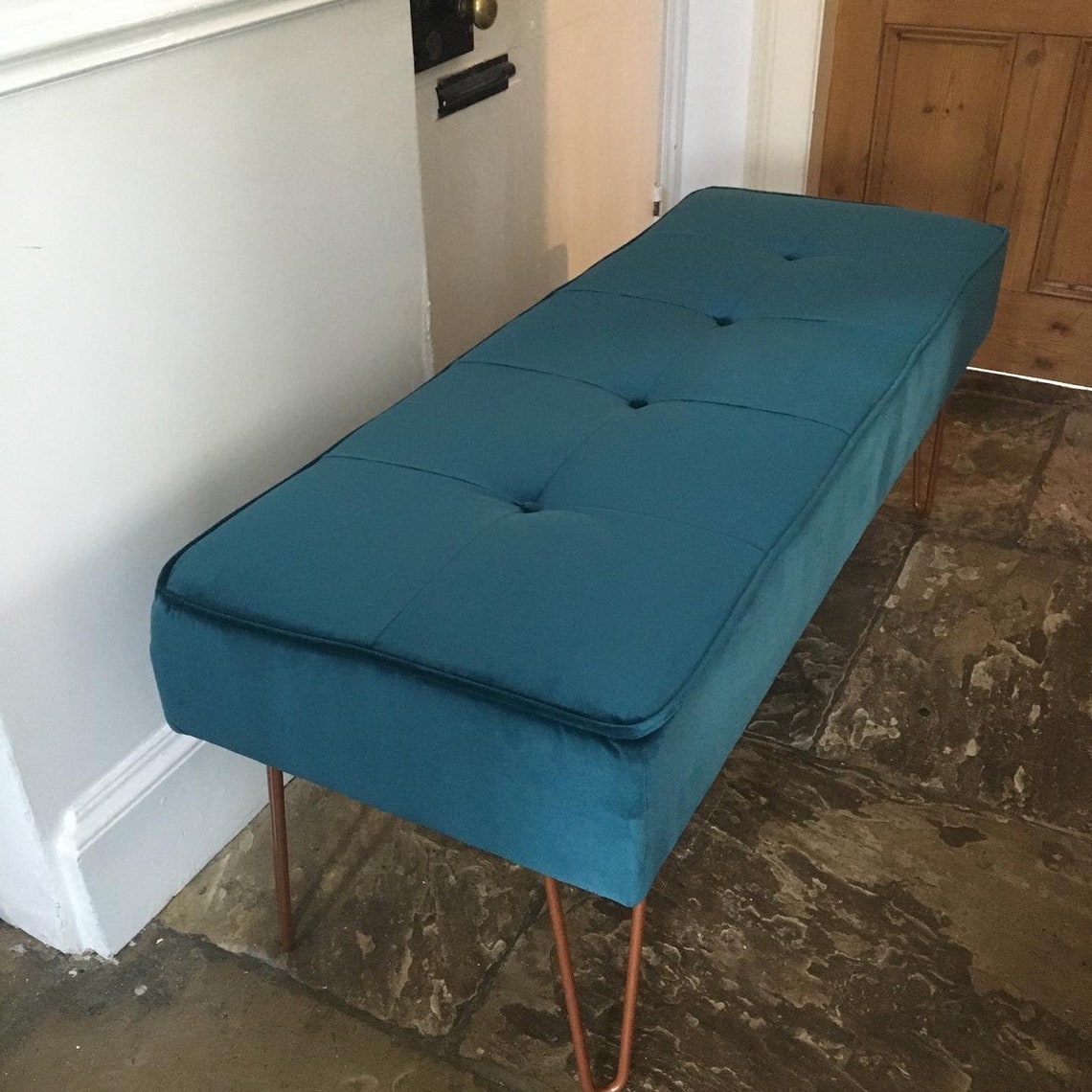 Large Luxurious Velvet Buttoned Bench Seat Etsy UK