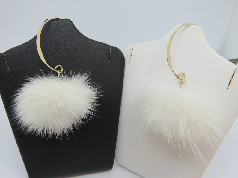 white fur pompom and amethyst on 14 carat gold filled ear hook KYMIA