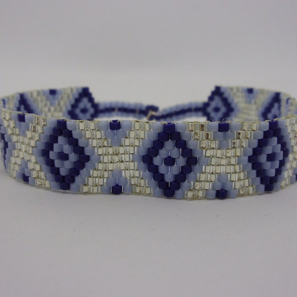 Bracelet ajustable bleu et argenté, bracelet tissé main en perles Miyuki Delica 11/0, bracelet tissage peyote. Cadeau pour elle