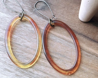 Marbled Topaz Tortoise Oval Hoop Earrings, Amber Hoop Earrings, Large Topaz Earrings, Large Amber Earrings