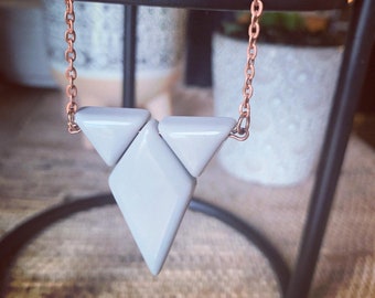 Long Gray Copper Necklace, Gray Triangle Necklace, Long Gray Necklace, Nickel Free Necklace, Minimalist Gray Necklace, Geometric Necklace