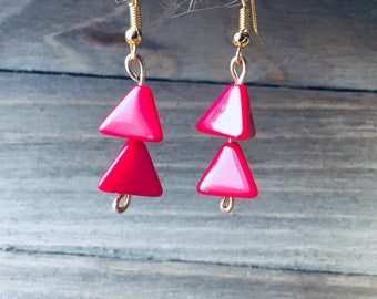 Magenta Double Triangle Earrings, Magenta Triangle Earrings, Triangle Earrings, Triangle Dangle Earrings, Pink Earrings, Magenta Earrings
