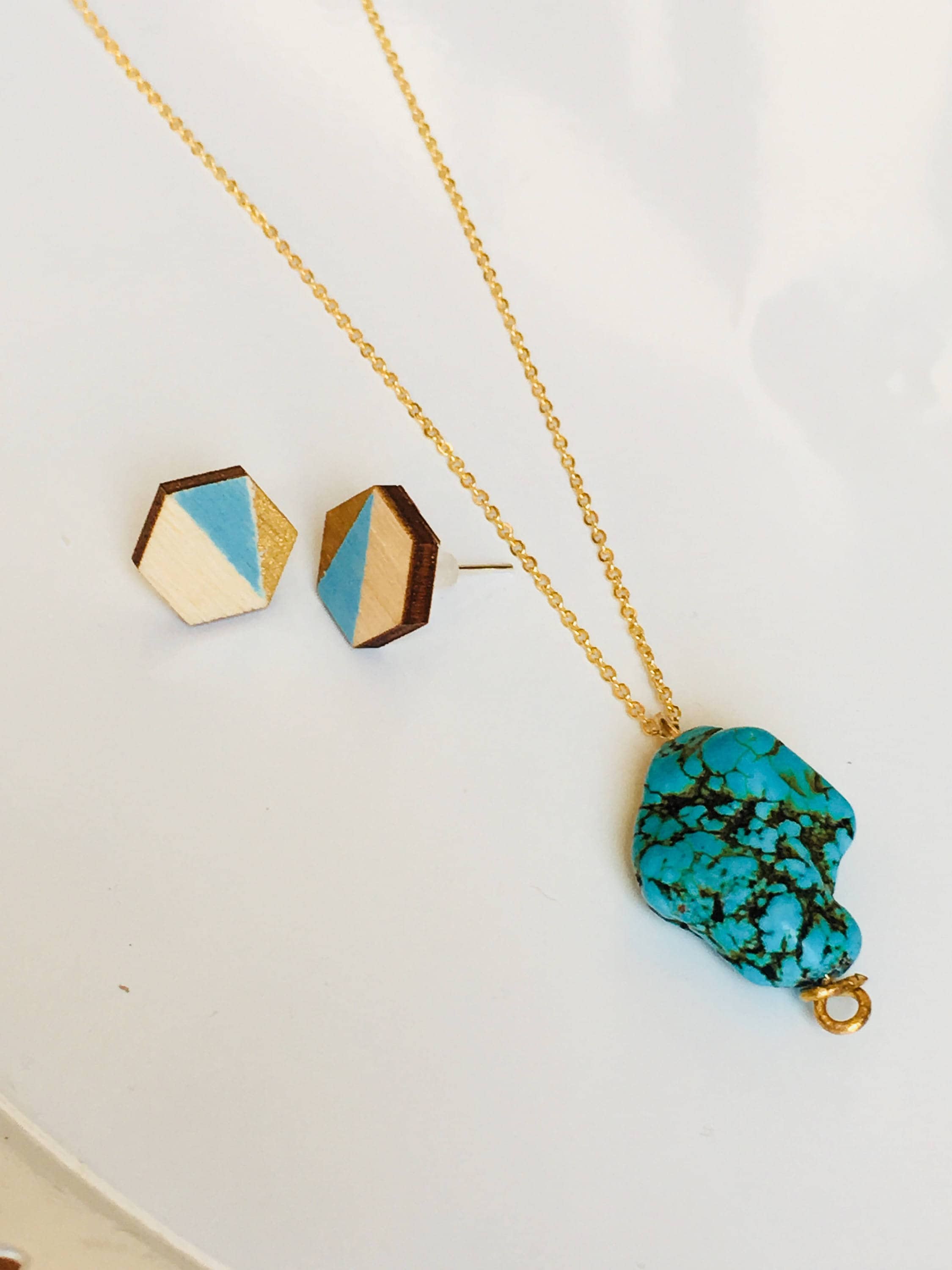 Collier Ancien Style Sud-ouest - Pendentif étoile Turquoise - Argenté - 50 Cm