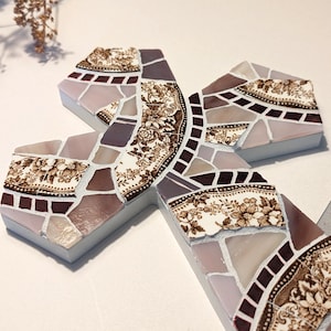 Rustic Purple Glass Mosaic Wall Cross, Unique Handmade Broken China Cross Hanging 12&quot;